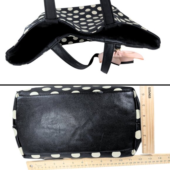 Betsey Johnson Black & White Polka Dot Reversible Faux Leather Large Bow Tote - Picture 5 of 10